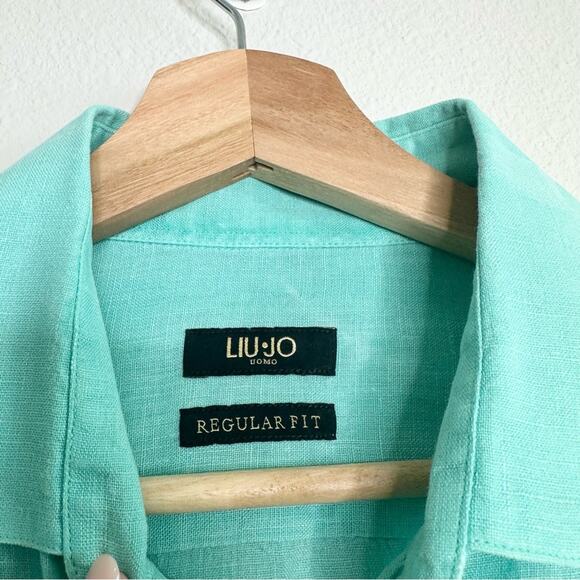 Liu Jo Men’s 100% Linen Long Sleeve Button down Shirt Men's size 40 Turquoise - Picture 3 of 5